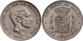 1878. Alfonso XII. Barcelona. OM. 10 céntimos. (AC. 9). 10 g. MBC+.