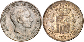 1879. Alfonso XII. Barcelona. OM. 10 céntimos. (AC. 10). Atractiva. 9,94 g. EBC-.
