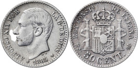 1885*86. Alfonso XII. MSM. 50 céntimos. (AC. 14). 2,48 g. MBC-.