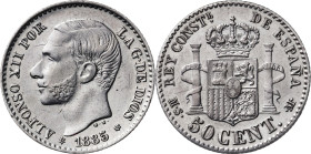 1885*86. Alfonso XII. MSM. 50 céntimos. (AC. 14). 2,53 g. MBC+.