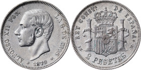 1879*1879. Alfonso XII. EMM. 2 pesetas. (AC. 26). Rayita. 10,01 g. MBC.