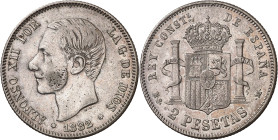 1882*1882. Alfonso XII. MSM. 2 pesetas. (AC. 32). 9,96 g. MBC/MBC+.