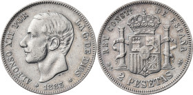 1883*1883. Alfonso XII. MSM. 2 pesetas. (AC. 33). 9,98 g. MBC-.