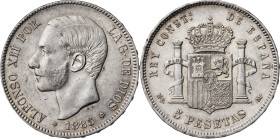1885*1886. Alfonso XII. MSM. 5 pesetas. (AC. 61). 25,09 g. MBC-/MBC.