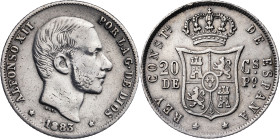 1883. Alfonso XII. Manila. 20 centavos. (AC. 109). 5,06 g. MBC-.