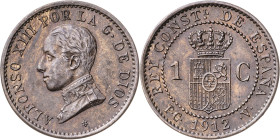 1912*2. Alfonso XIII. PCV. 1 céntimo. (AC. 4). 1 g. EBC.
