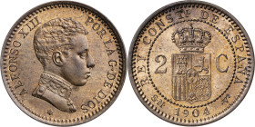 1904*04. Alfonso XIII. SMV. 2 céntimos. (AC. 6). Brillo original. 2,08 g. EBC+.