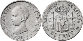 1889*1889. Alfonso XIII. MPM. 50 céntimos. (AC. 27). 2,48 g. MBC.
