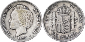 1893*1-93. Alfonso XIII. PGL. 1 peseta. (AC. 54). 4,88 g. BC+.
