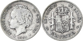1894*----. Alfonso XIII. PGV. 1 peseta. (AC. 55). 4,91 g. BC+.