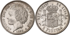 1894*1894. Alfonso XIII. PGV. 2 pesetas. (AC. 86). Escasa. 9,95 g. MBC/MBC+.