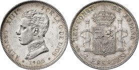 1905*1905. Alfonso XIII. SMV. 2 pesetas. (AC. 88). Brillo original. 10 g. EBC+.