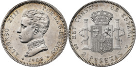1905*1905. Alfonso XIII. SMV. 2 pesetas. (AC. 88). Bella. 10,02 g. EBC+.