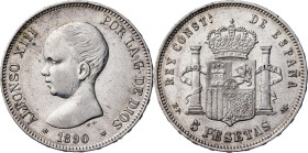 1890*1890. Alfonso XIII. MPM. 5 pesetas. (AC. 95). 24,79 g. MBC.