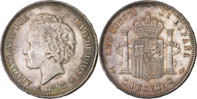 1893*1893. Alfonso XIII. PGL. 5 pesetas. (AC. 102). Golpecitos. Bonita pátina. 24,90 g. MBC/EBC-.