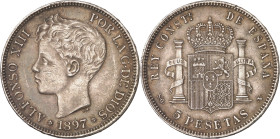 1897*1897. Alfonso XIII. SGV. 5 pesetas. (AC. 107). 24,95 g. EBC-.