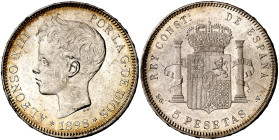 1898*1898. Alfonso XIII. SGV. 5 pesetas. (AC. 109). Leves marquitas. Bella. Brillo original. 24,99 g. EBC/EBC+.