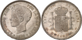 1899*1899. Alfonso XIII. SGV. 5 pesetas. (AC. 110). Rayita en reverso. 24,88 g. (EBC).