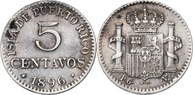 1896. Alfonso XIII. Puerto Rico. PGV. 5 centavos. (AC. 124). 1,23 g. MBC-.