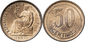 1937*36. II República. 50 céntimos. (AC. 31). Gráfila de puntos cuadrados. Bella. 5,94 g. EBC+.