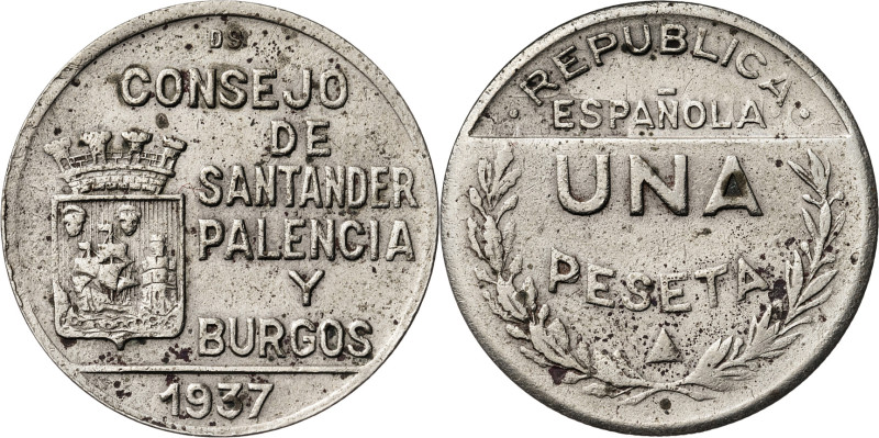 Santander, Palencia y Burgos. 1 peseta. (AC. 35). 5,25 g. MBC.
