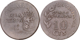 Cazalla de la Sierra (Sevilla). 10 céntimos. (AC. 43). Ex Áureo 30/05/2000, nº 625. 3,28 g. MBC-.