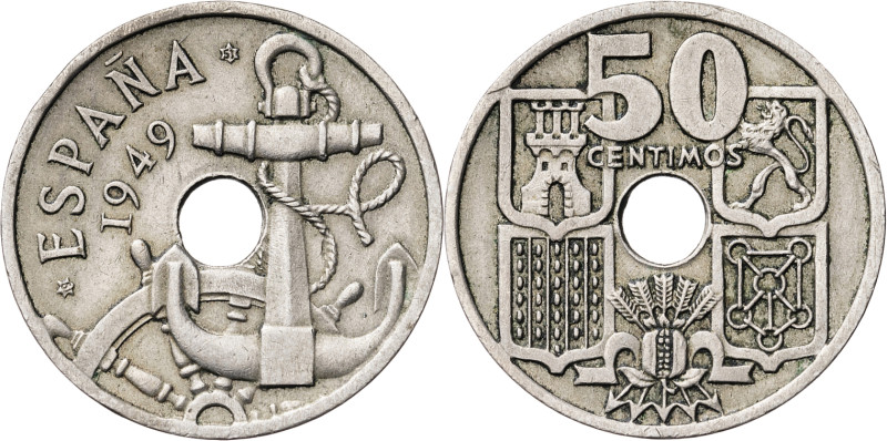 1949*1951. Franco. 50 céntimos. (AC. 21). Haz de flechas invertido. 3,99 g. EBC-...
