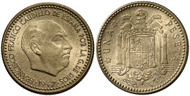 1947*1949. Franco. 1 peseta. (AC. 48). Ex Colección Hispania 28/10/2010, nº 291. Escasa así. 3,43 g. EBC+.