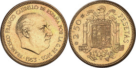 1953*1970. Franco. 2,50 pesetas. (AC. 89). Escasa. 6,72 g. Proof.