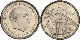1957*70. Franco. 50 pesetas. (AC. 139). 12,63 g. Proof.
