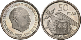 1957*74. Franco. 50 pesetas. (AC. 143). 12,52 g. Proof.