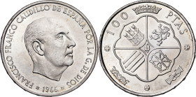 1966*1968. Franco. 100 pesetas. (AC. 147). Pleno brillo original. 19,11 g. S/C.