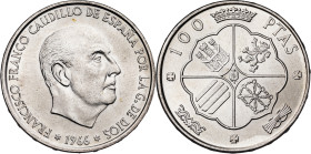 1966*1970. Franco. 100 pesetas. (AC. 150). Pleno brillo original. 19,22 g. S/C.