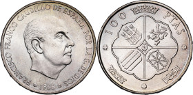 1966*1970. Franco. 100 pesetas. (AC. 150). Pleno brillo original. 19,14 g. S/C.