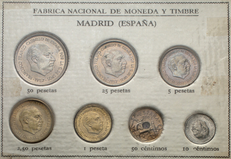 Franco. 10, 50 céntimos, 1, 2,50, 5, 25 y 50 pesetas. Primer expositor de la FNM...