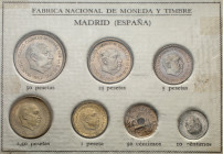 Franco. 10, 50 céntimos, 1, 2,50, 5, 25 y 50 pesetas. Primer expositor de la FNMT. S/C-/S/C.