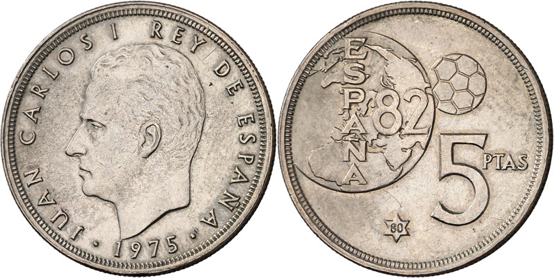 1975*80. Juan Carlos I. 5 pesetas. (AC. 40). Error del mundial. 5,75 g. EBC/EBC+...