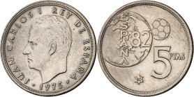 1975*80. Juan Carlos I. 5 pesetas. (AC. 40). Error del mundial. 5,75 g. EBC/EBC+.
