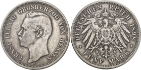 Alemania. Hesse-Darmstadt. 1898. Ernesto Luis. A (Berlín). 5 marcos. (Kr. 369). AG. 27,56 g. MBC.