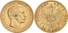 Alemania. Prusia. 1896. Guillermo II. A (Berlín). 20 marcos. (Fr. 3831) (Kr. 521). AU. 7,92 g. MBC+.