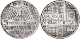 Alemania. 1975. F (Stuttgart). 5 marcos. (Kr. 142.1). Año de la Protección de Monumentos Europeos. AG. 11,19 g. S/C.