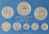 Belice. 1975. Franklin Mint. 1, 5, 10, 25, 50 centavos, 1, 5 y 10 dólares. (Kr. PS4). En estuche oficial con certificado. AG. Proof.