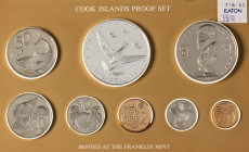 Islas Cook. 1977. Franklin Mint. 1, 2, 5, 10, 20, 50 centavos, 1 y 5 dólares. (Kr. PS10). En estuche oficial. Proof.