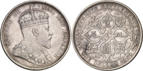 Establecimientos del Estrecho. 1904. Eduardo VII. B (Bombay). 1 dólar de comercio. (Kr. 25). AG. 26,94 g. MBC/MBC+.