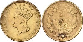 Estados Unidos. 1857. Filadelfia. 1 dólar. (Fr. 94) (Kr. 86). Dos restos de soldadura en reverso. AU. 1,65 g. (MBC-).