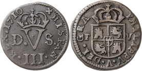 1710 y 1711. Felipe V. Valencia. 1 treseta. 2 monedas. Escasas. MBC-/MBC.
