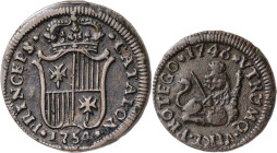 Fernando VII. Lote de 2 monedas: 1 maravedí Segovia 1746 y 1 ardit acuñado en segovia para Catalunya 1754. MBC/MBC+.