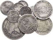 Isabel II. Lote de 10 monedas en plata, valores y cecas distintos, una con soldadura y otra con perforación. A examinar. RC/BC+.