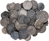 Lote de 50 cobres españoles, de Felipe III a Isabel II. A examinar. BC/MBC-.