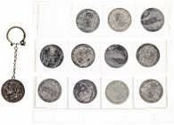 1871 a 1898. Lote de 12 monedas de 5 pesetas, una en un llavero. A examinar. BC/BC+.